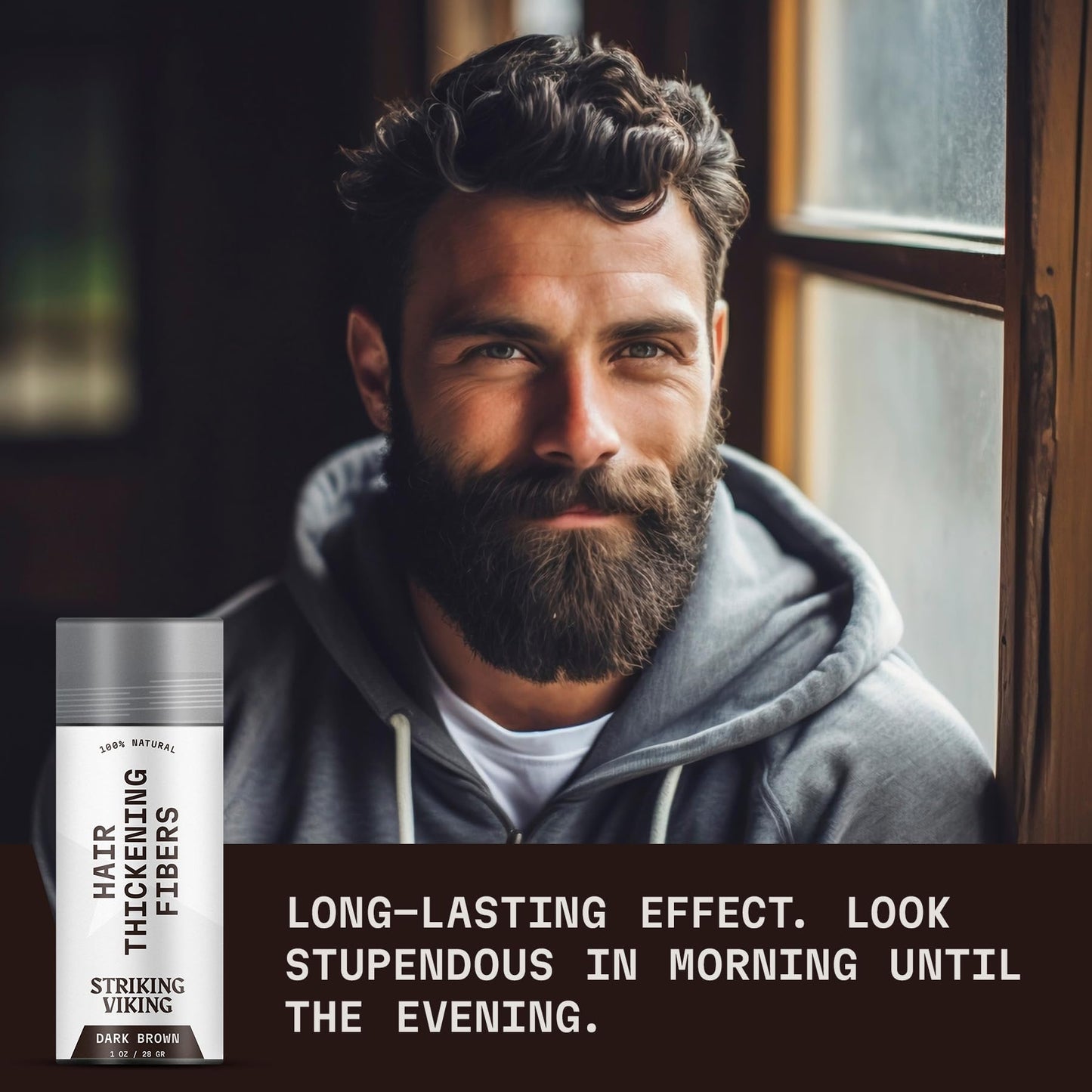 Striking Viking Hair Building Fibers for Thinning Hair - Dark Brown, 0.98 oz – Long-Lasting, Natural Hair Filler Powder for Men & Women