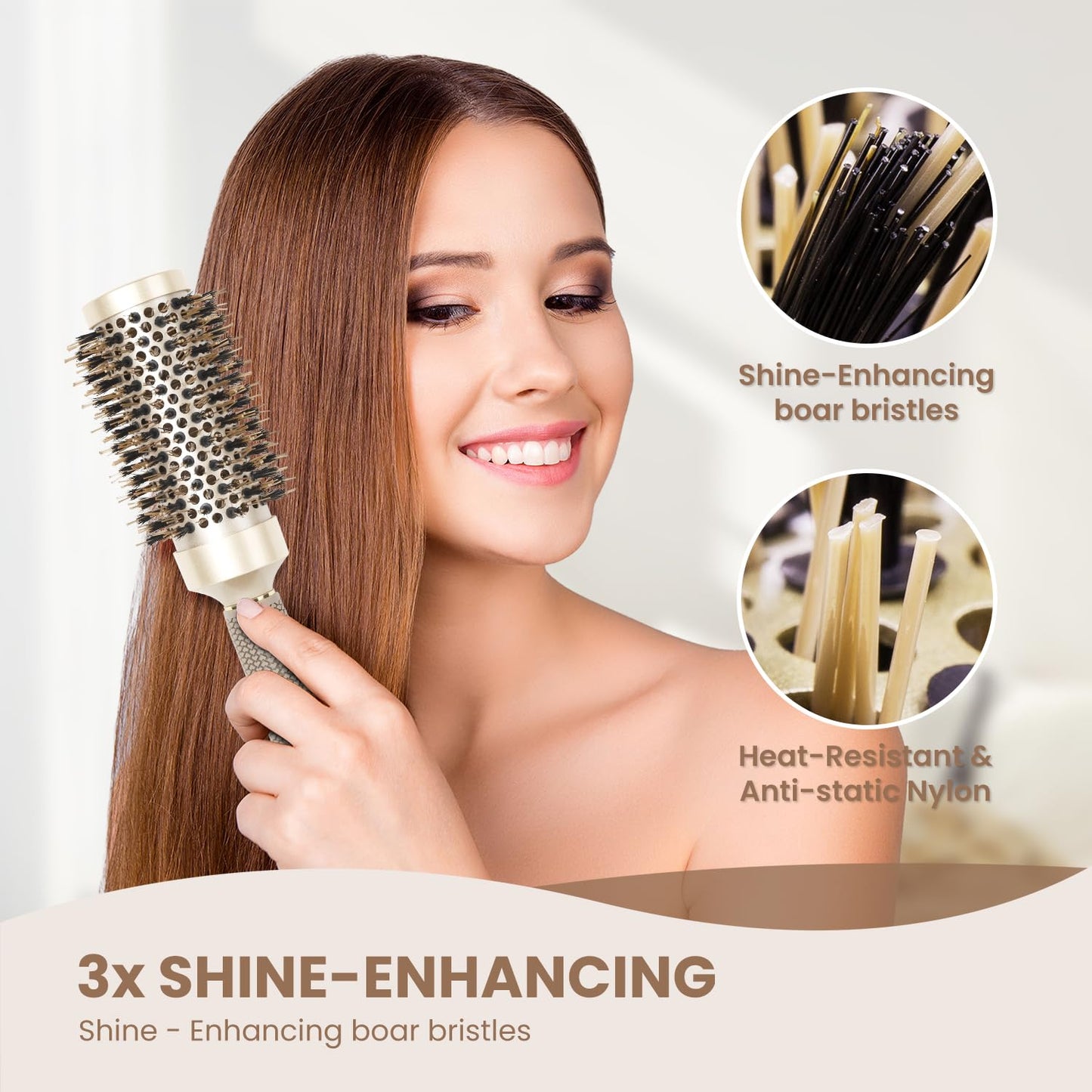 AIMIKE 2.9" Round Brush for Blowouts – Nano Thermal Ceramic & Ionic Hair Brush with Boar Bristles for Blow Drying, Curling & Smooth Shine