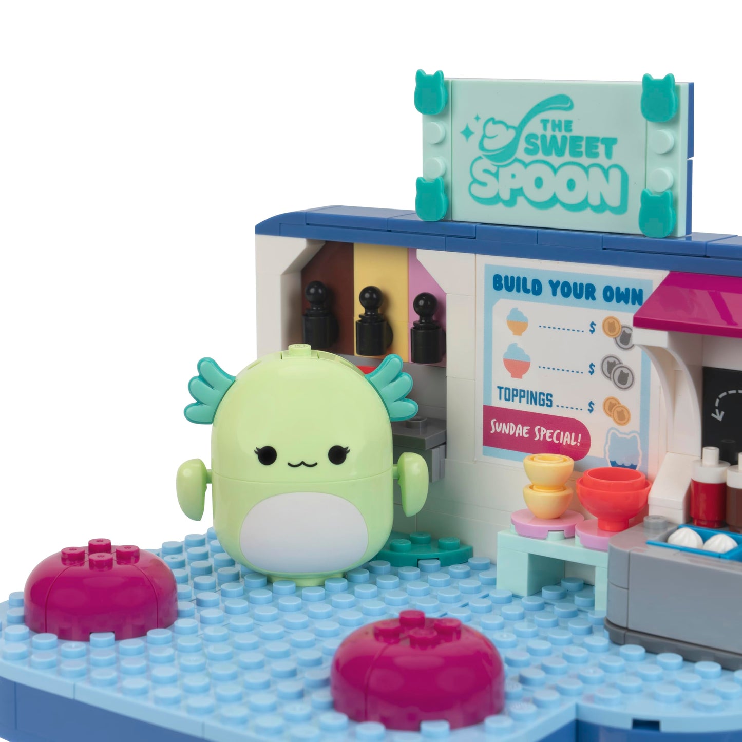 BLDR Squishmallows Frozen Yogurt Fun Building Set - Andreina The Butterfly + Mipsy The Axolotl Buildable Figures - Squishmallows Fans 8+, 0096