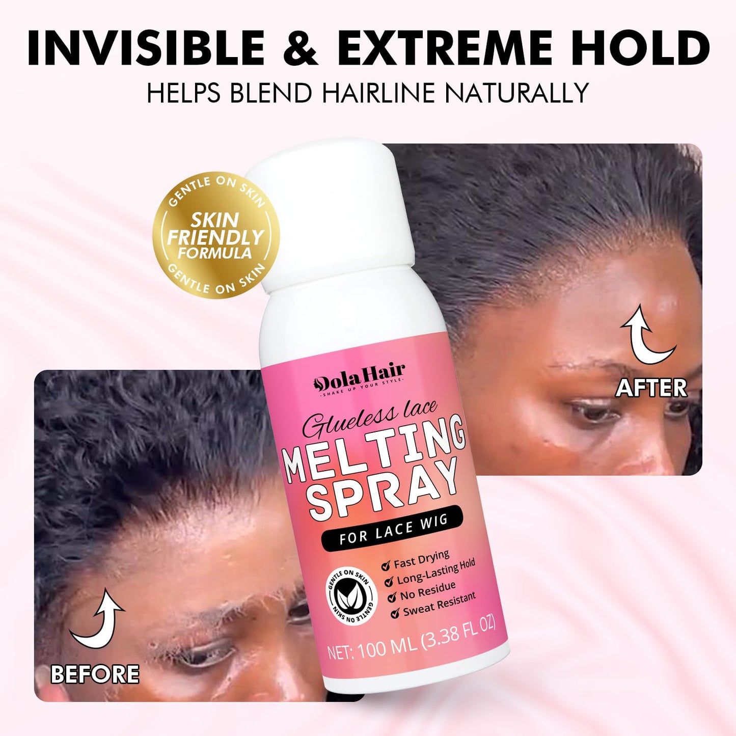 Dolahair Lace Melting Spray for Glueless Wigs – Strong Hold Adhesive Spray with Lace Band & Brush – Invisible Bond for Natural Look