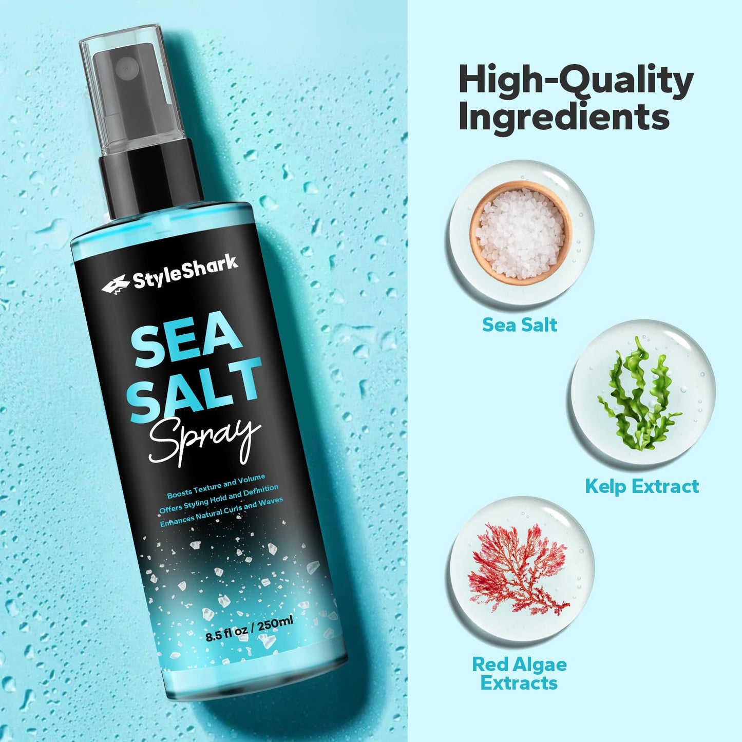 StyleShark Sea Salt Spray for Hair Men & Women (8.5 Fl Oz), Sea Salt Spray for Men, Beach Wave & Volumizing Texturing Sprays to Add Volume & Texture