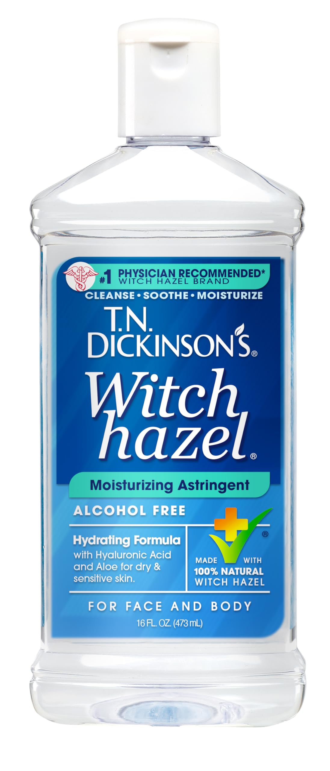 T.N. Dickinson's Alcohol-Free Witch Hazel Astringent – 100% Natural, Hydrates & Soothes Face & Body, 16 Fl Oz