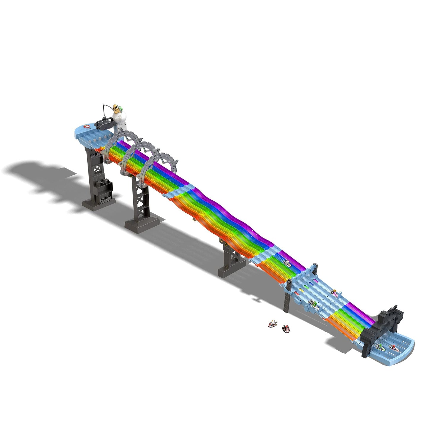 Hot Wheels Mario Kart Rainbow Road 8-Foot Track Set with Lights & Sounds, 2 1:64 Vehicles, 5-Color Course & 2 Configurations