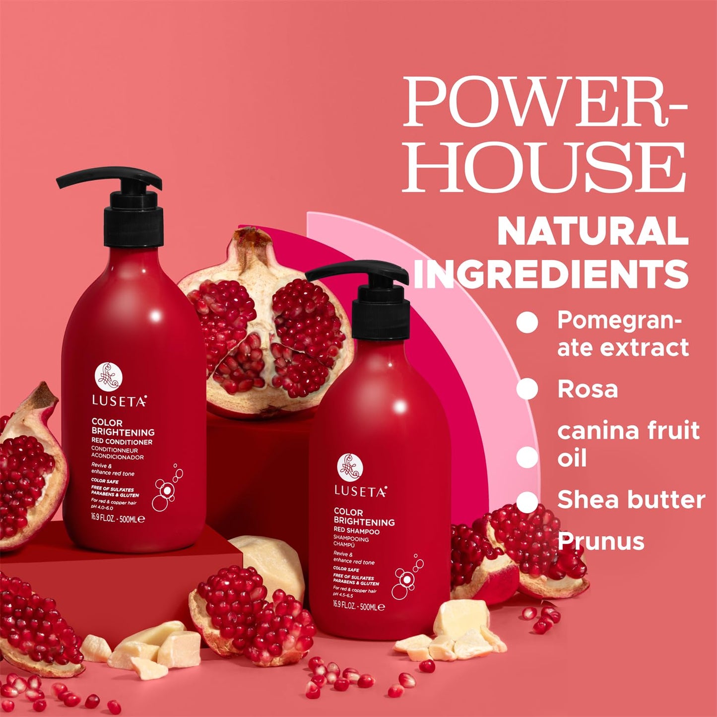 Luseta Red Hair Shampoo & Conditioner Set 16.9oz x2 | Sulfate-Free, Color Safe, Copper Brightening & Strengthening with Pomegranate Extract