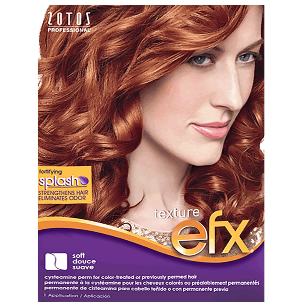Zotos efx hair color packaging with a model displaying red hair