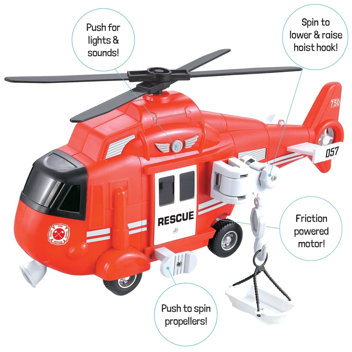 Vokodo 3-Pack City Guardians Friction Vehicles Toy Set – Fire Rescue Helicopter, Police Car & Ambulance Truck for Kids Ages 3-6