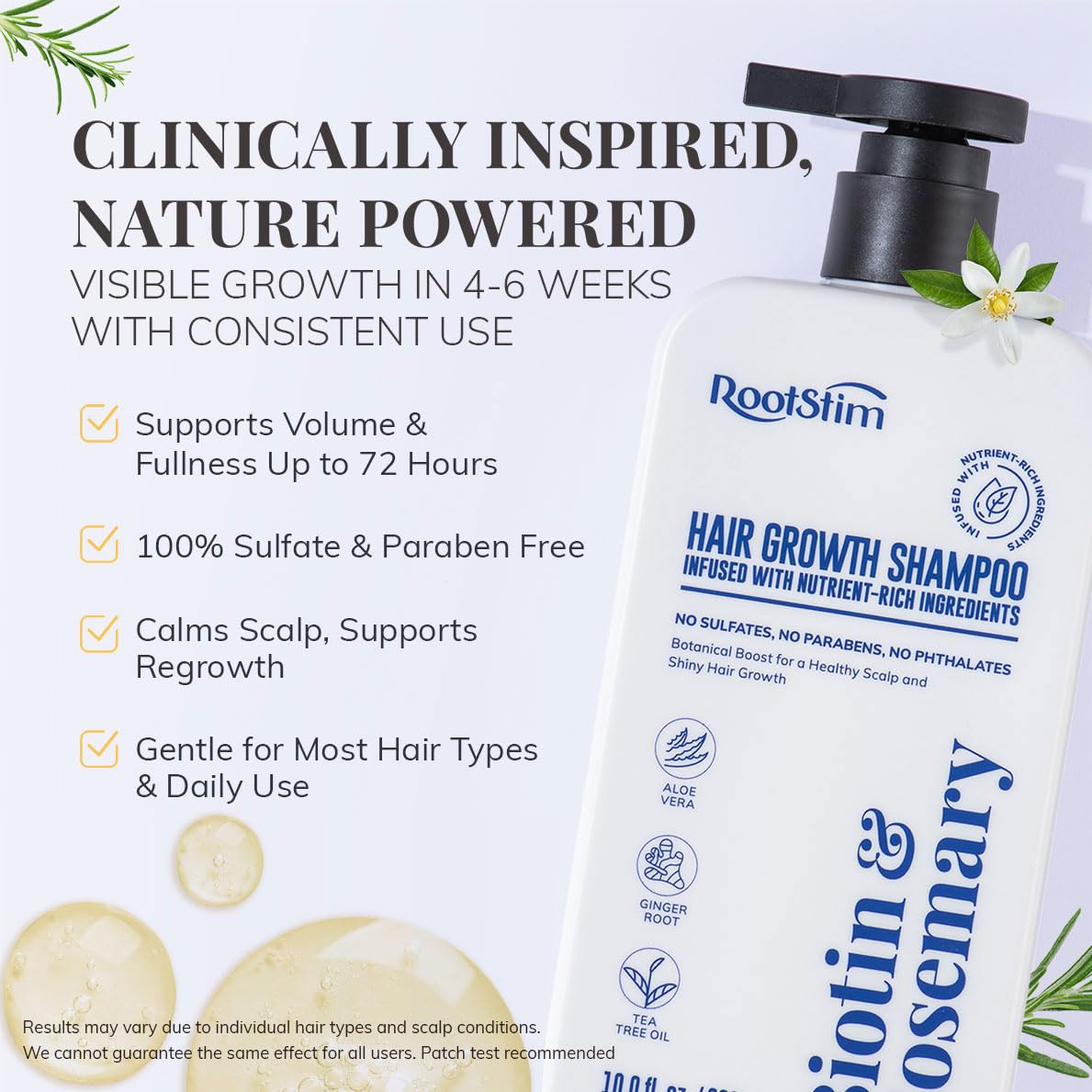 Biotin & Rosemary Hair Growth Shampoo 10 fl oz – Sulfate-Free Thickening Shampoo for Thinning Hair, Nourishing Formula for Fuller, Stronger Strands