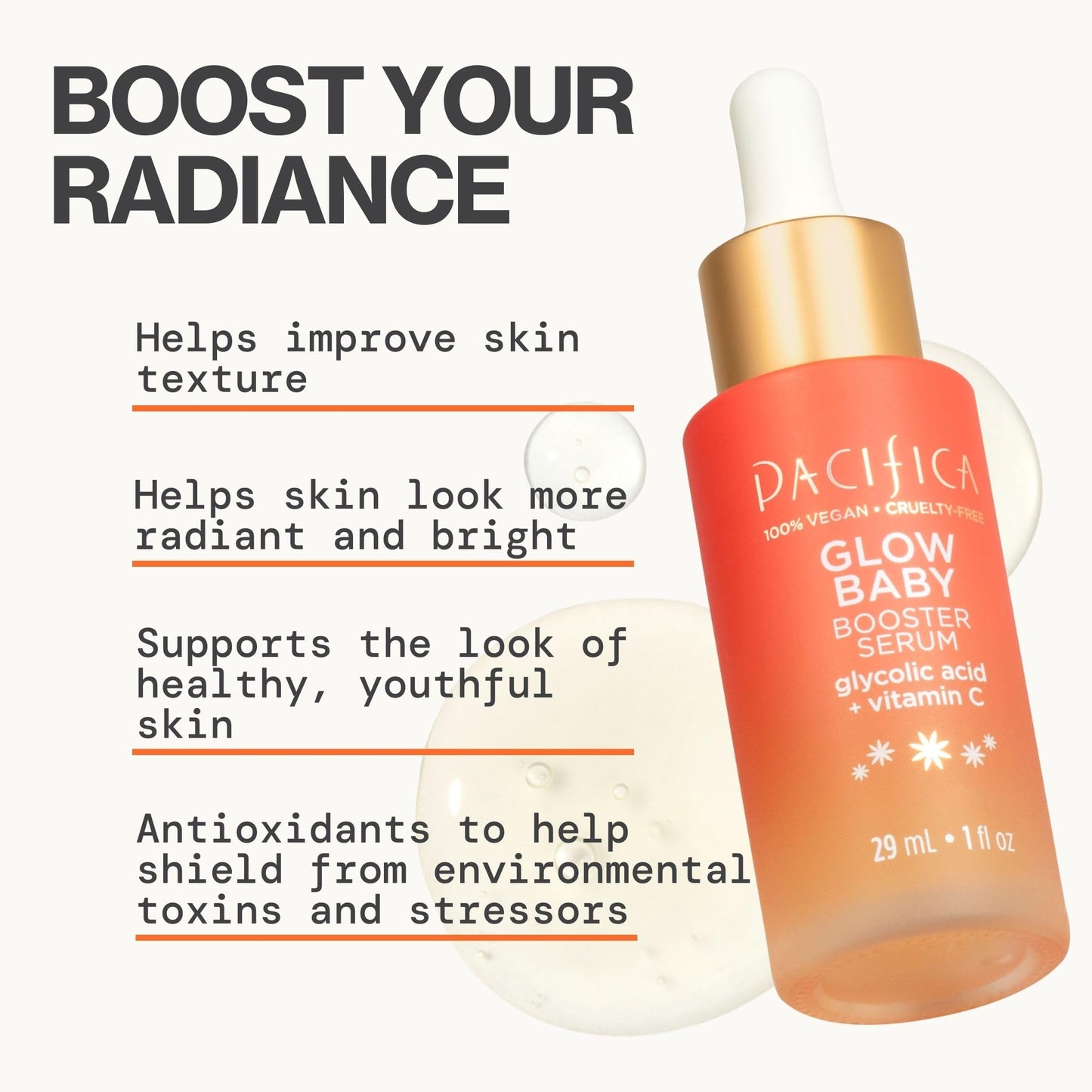 Pacifica Vitamin C Glow Baby Face Serum - Glycolic Acid Dark Spot Corrector, Anti-Aging, Brightening, Vegan & Fragrance-Free