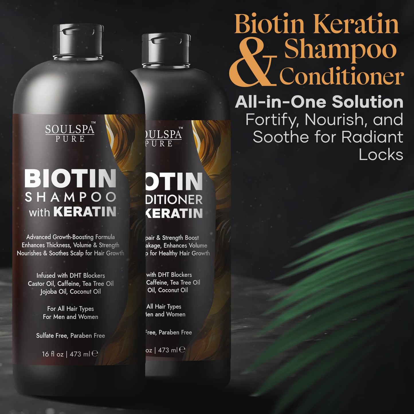 Biotin & Keratin Shampoo and Conditioner Set | Sulfate-Free Anti-Thinning Hair Growth Formula with DHT Blockers | Repair for Men & Women, 16 fl oz Each