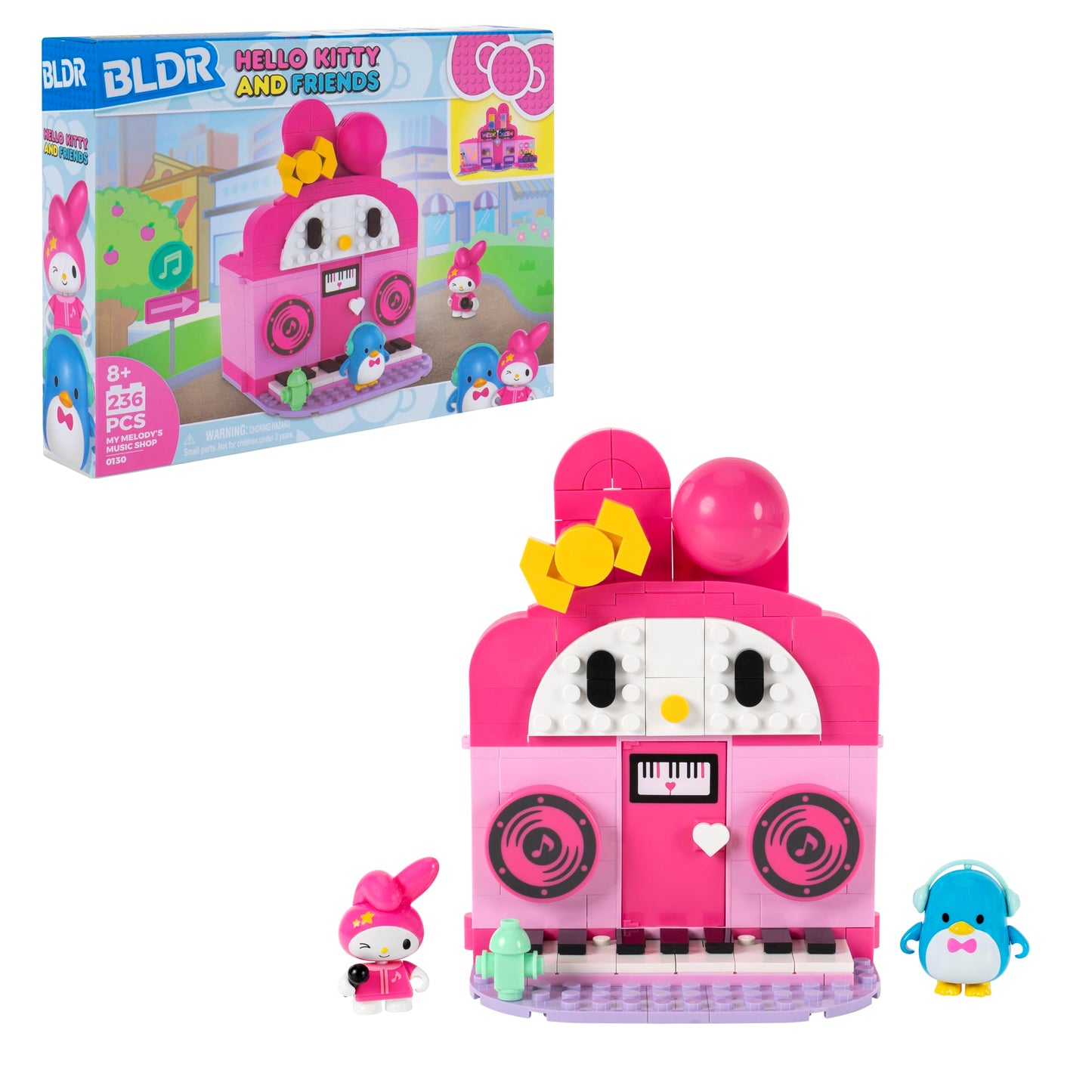 BLDR Hello Kitty and Friends My Melody’s Music Shop Building Set - Hello Kitty & Tuxedosam Minifigures - Gift for Kids and Sanrio Fans Ages 8+, 0130