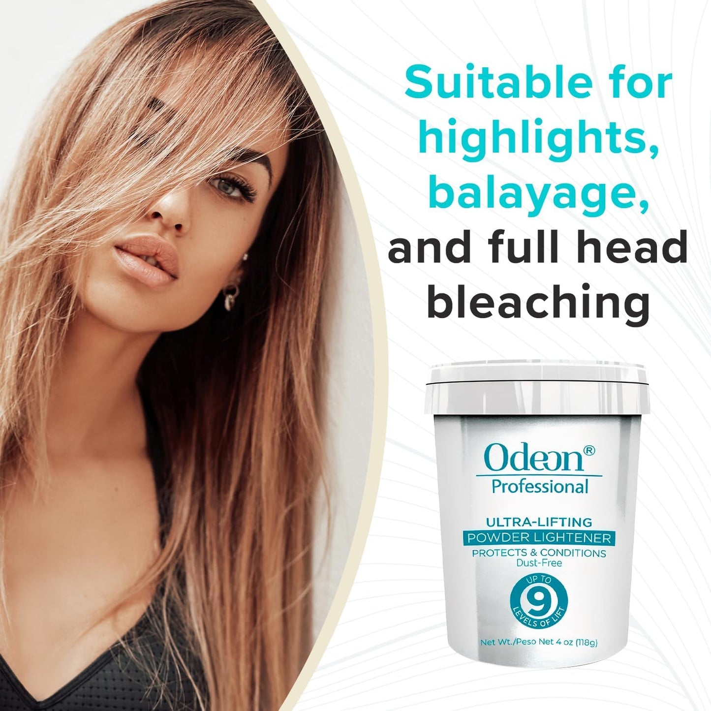 Odeon Professional Ultra-Lifting Hair Bleach Powder – Lifts Up to 9 Levels | Dust-Free Lightener for Balayage, Highlights & Full Bleach – Trial Size