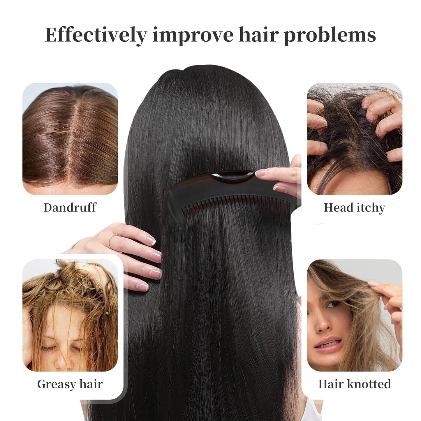 Dandruff Comb with Self-Cleaning Hollow Teeth & Massage Grip – Removes Flakes & Oil Build-Up – Scalp Detox Hair Comb for Women, Men & Kids