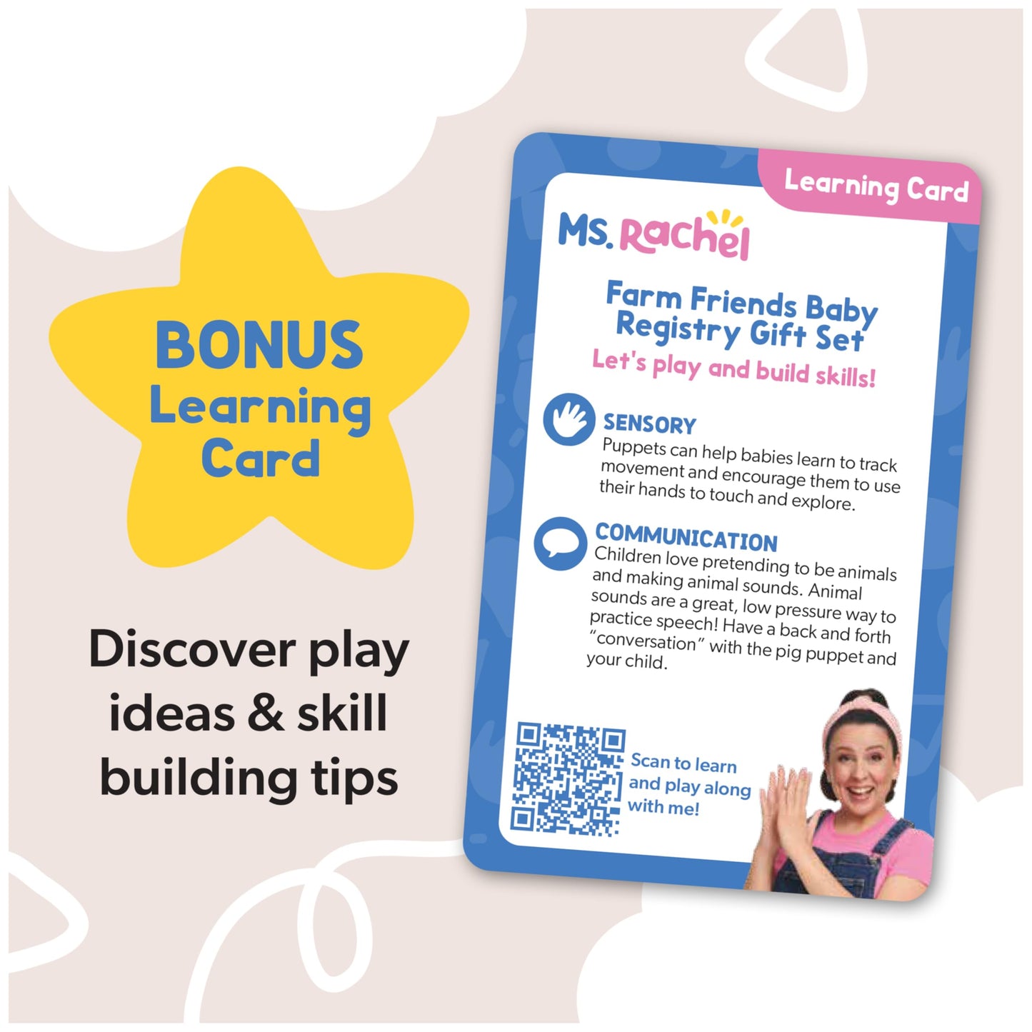 Ms. Rachel Farm Friends Baby Gift Set with Plush Toy, Animal Cards & Finger Puppet – Educational Baby Toys for Girls & Boys 0+