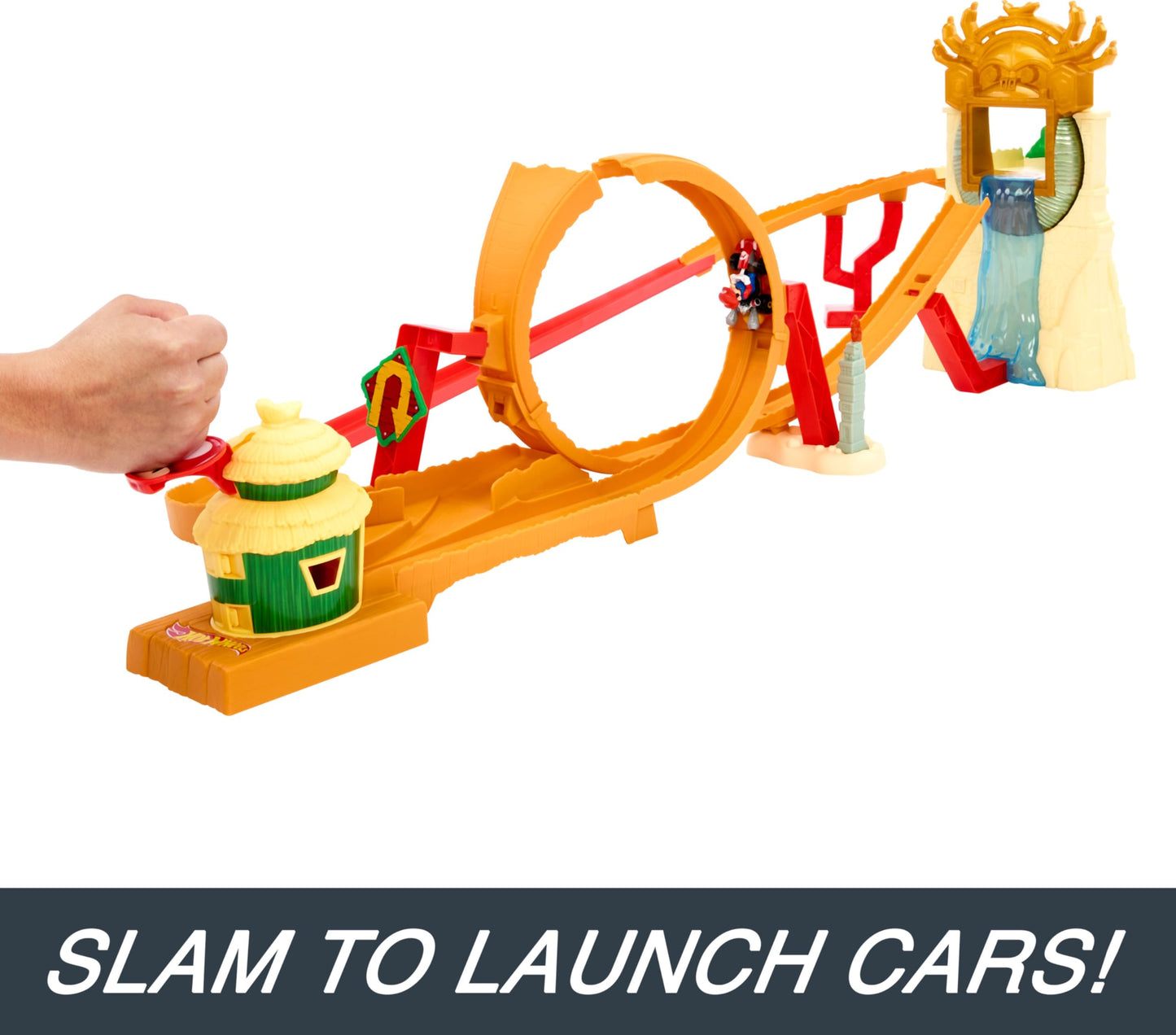 Hot Wheels Mario Kart Track Set & Toy Car, Super Mario Bros Jungle Kingdom Raceway, 3+ Feet Tall with Die-Cast Mario Kart & Waterfall Jump