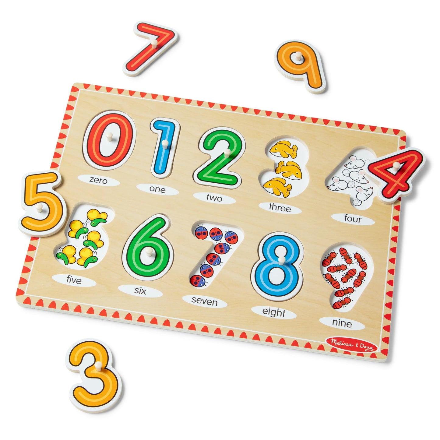 Melissa & Doug Lift & See Numbers Wooden Peg Puzzle - 10 Pieces Number Puzzles for Toddlers and Kids Ages 1+ - FSC-Certified Materials