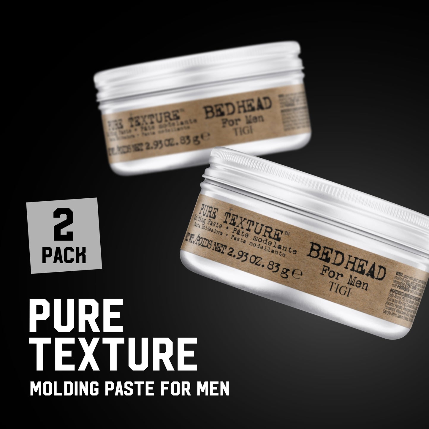 TIGI Bed Head for Men Pure Texture Hair Molding Paste 2.93 oz (2 Pack) | Cream-to-Paste Fusion for Texture, Separation & Versatile Styling