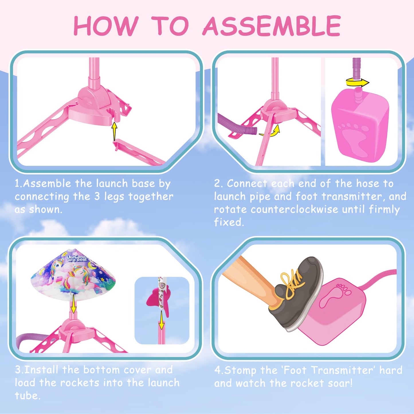 Sygreatweek Unicorn Rocket Launcher for Kids – Launch Up to 100 Ft, 4 Unicorn Rockets, Outdoor Fun Toy for Boys & Girls 5-8 Years