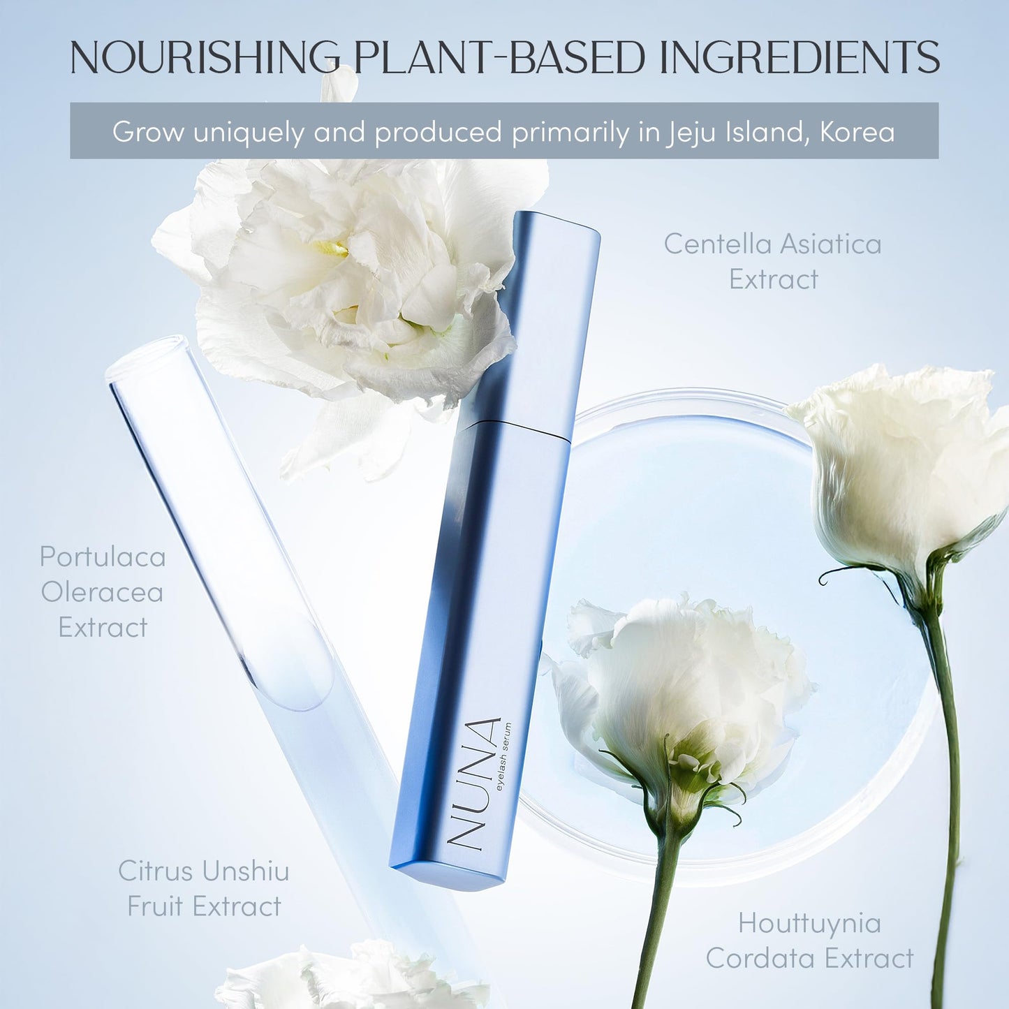 NUNA Eyelash & Eyebrow Growth Serum 6ml – Biotin, Korean Peptides & Natural Extracts – Promotes Longer, Fuller Lashes & Brows, 6-Month Supply