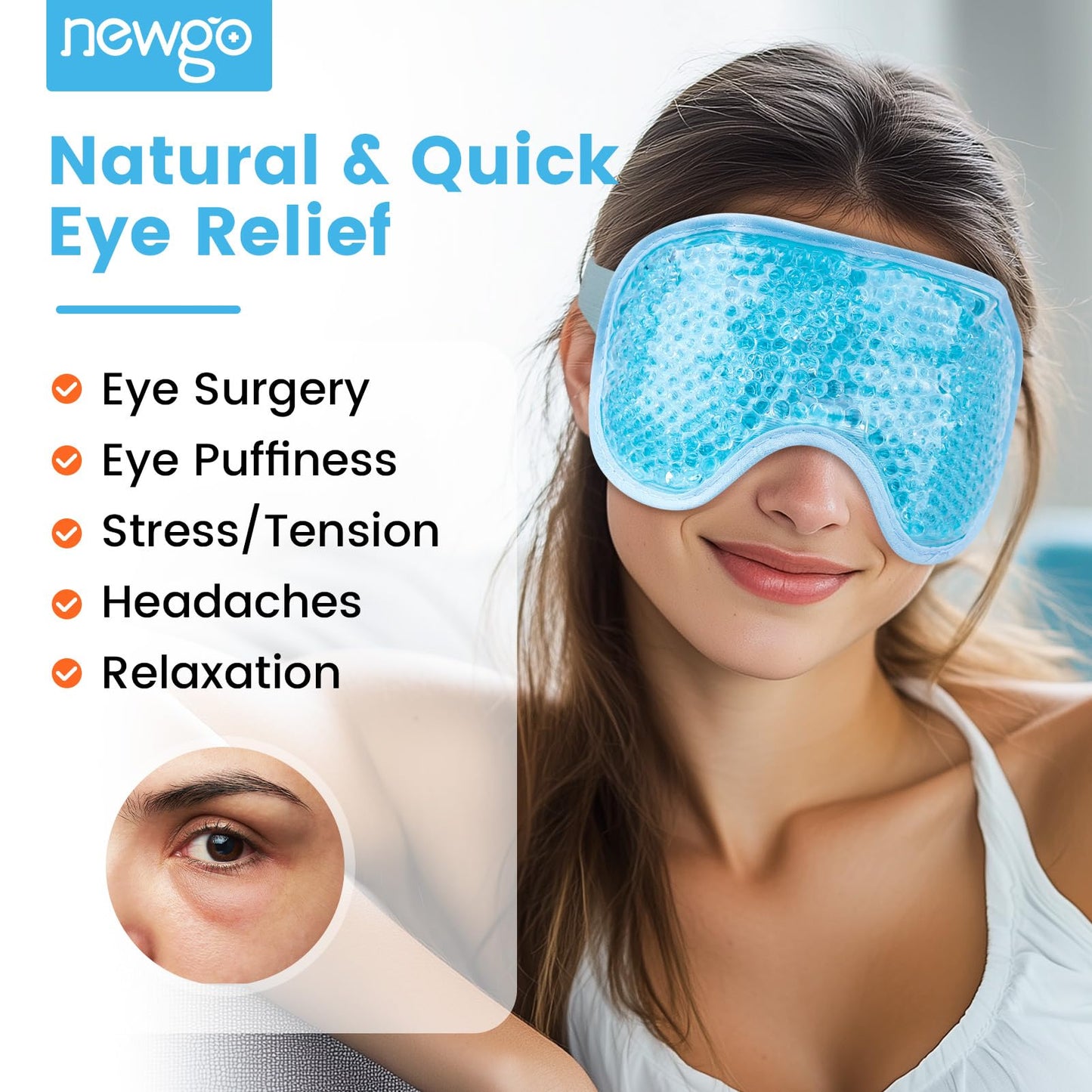 NEWGO Cooling Eye Mask for Puffy Eyes – Cold Gel Ice Pack for Dark Circles, Headache, Stress & Eye Puffiness Relief, Reusable Cold Compress – Blue