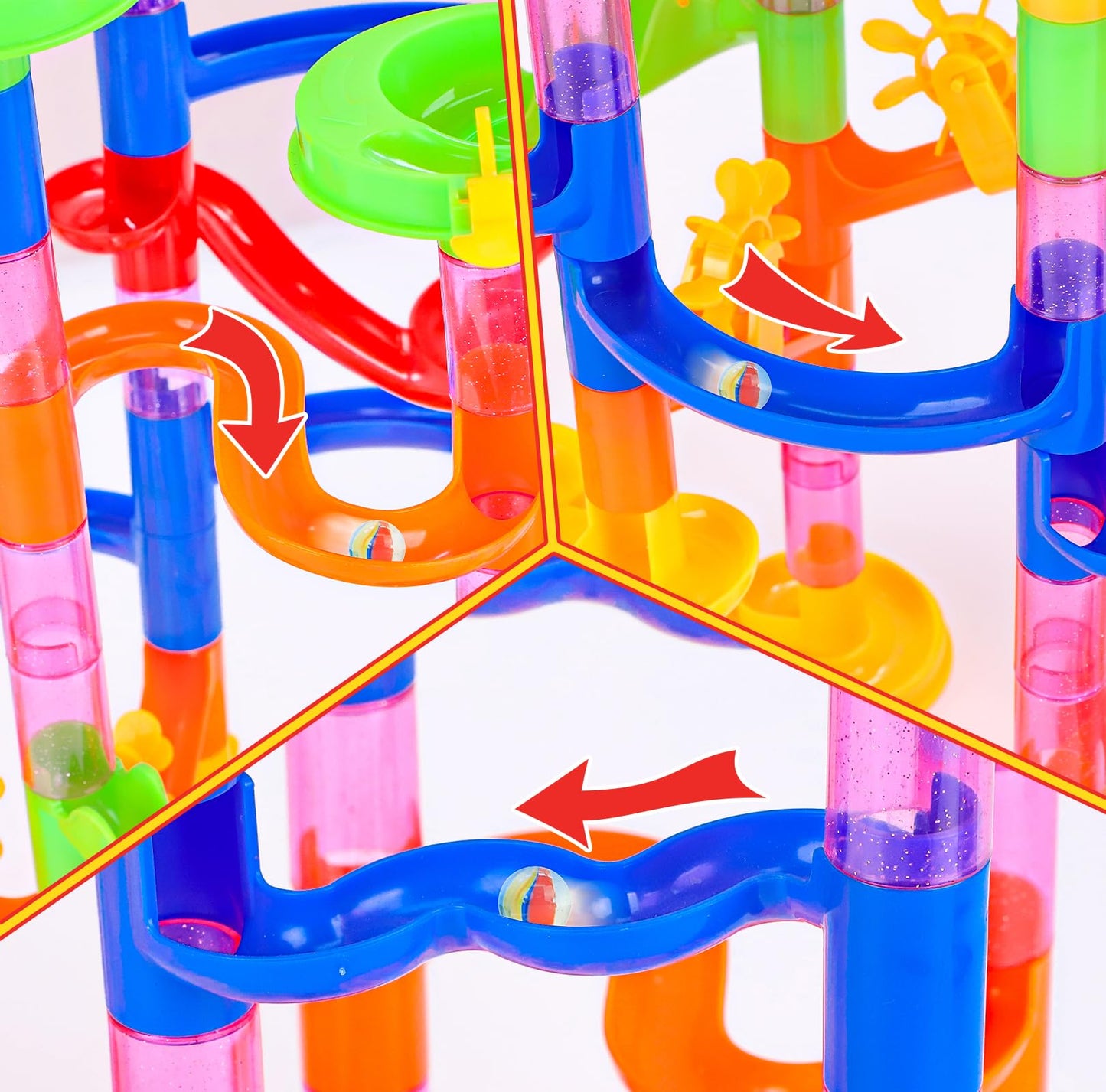 Gifts2U Marble Run Toy, 130Pcs Educational Construction Maze Block Toy Set with Glass Marbles for Kids and Parent-Child Game