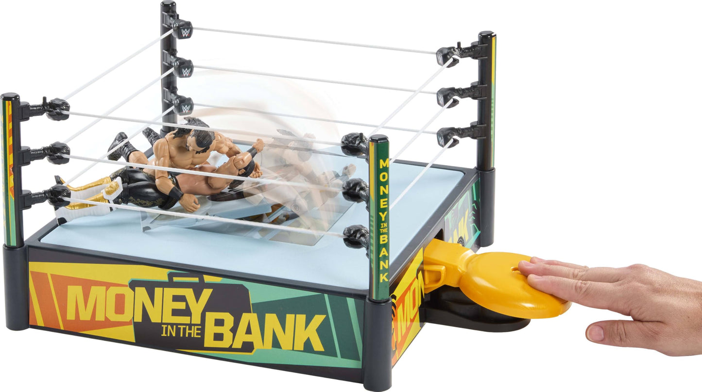 Mattel WWE Money in The Bank Cash-in Ring Playset with 2 Modes, 40+ Sounds & Phrases, Ladders, Briefcase & Launcher Crane, 13"x20"