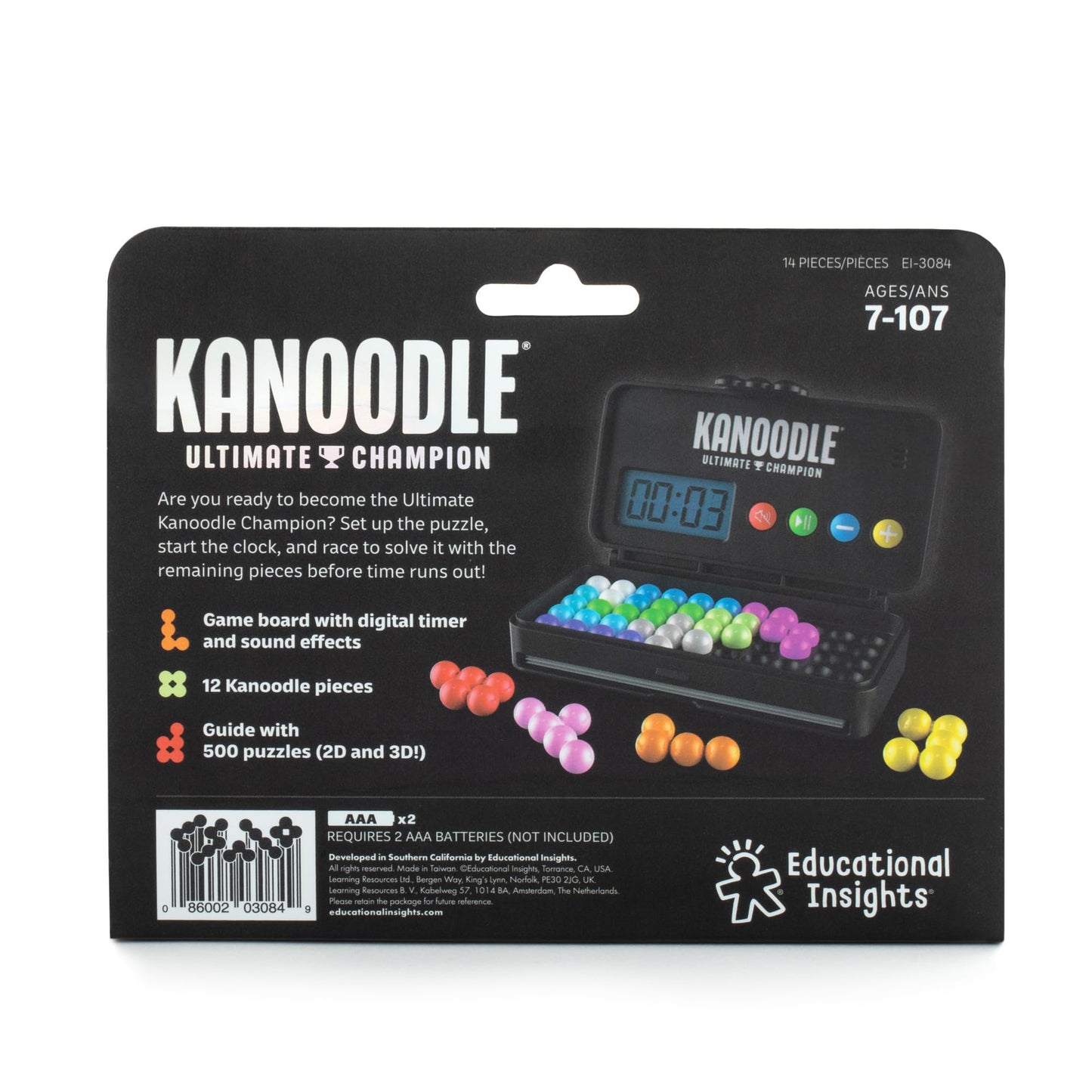 Kanoodle Ultimate Champion – 3D Brain Teaser Puzzle with Timer, Handheld Travel Logic Game for Single Player, Gift for Ages 7+