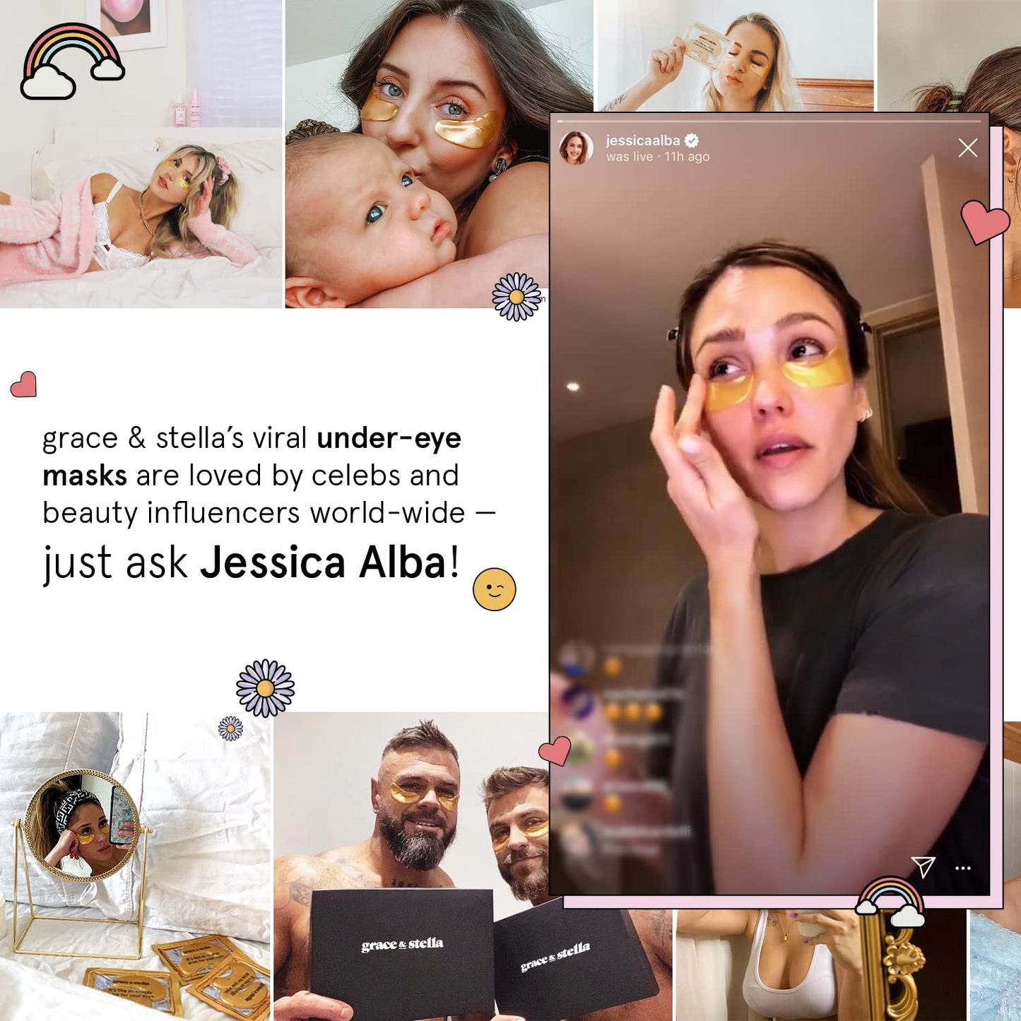 Grace & Stella Gold Under Eye Mask - 24 Pairs Gel Patches for Dark Circles, Puffy Eyes & Wrinkles, Vegan, Travel & Self-Care Gift