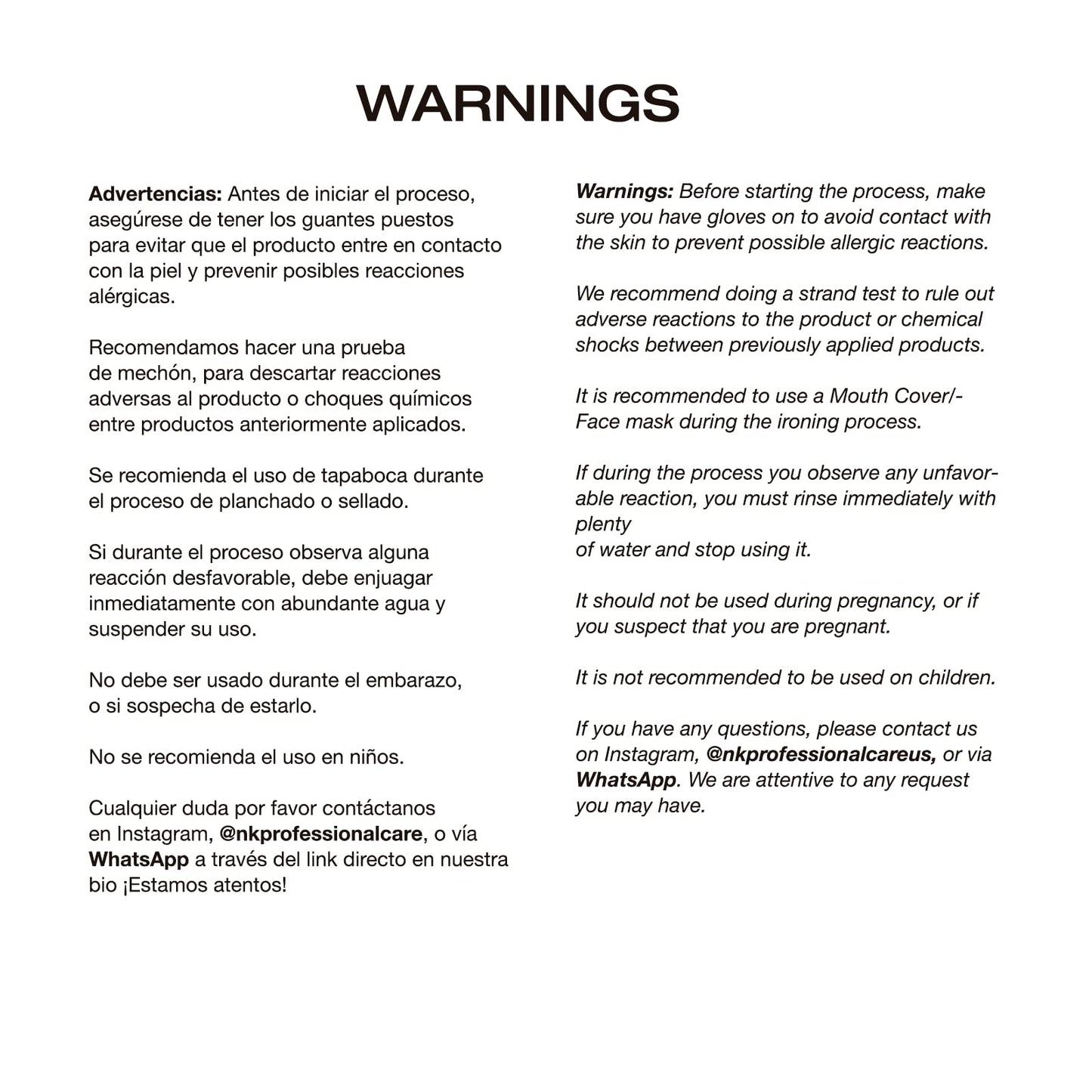 NK Hair Straightening Treatment with Keratin - 2-Step Nourishing, Reconstructing and Smoothing Formula for All Hair Types, 60ml (4oz)