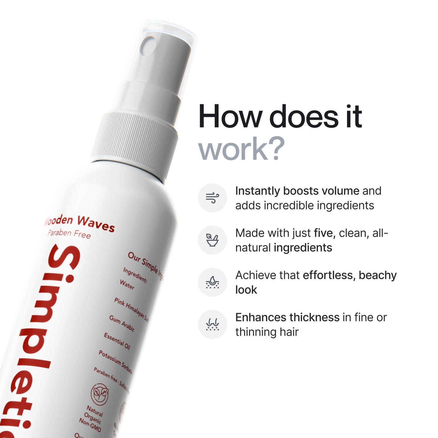 Himalayan Sea Salt Spray for Straight & Wavy Hair | Natural 5-Ingredient Texturizing & Volumizing Mist | Vanilla Scent | Beach Waves for Men & Women, 237ml