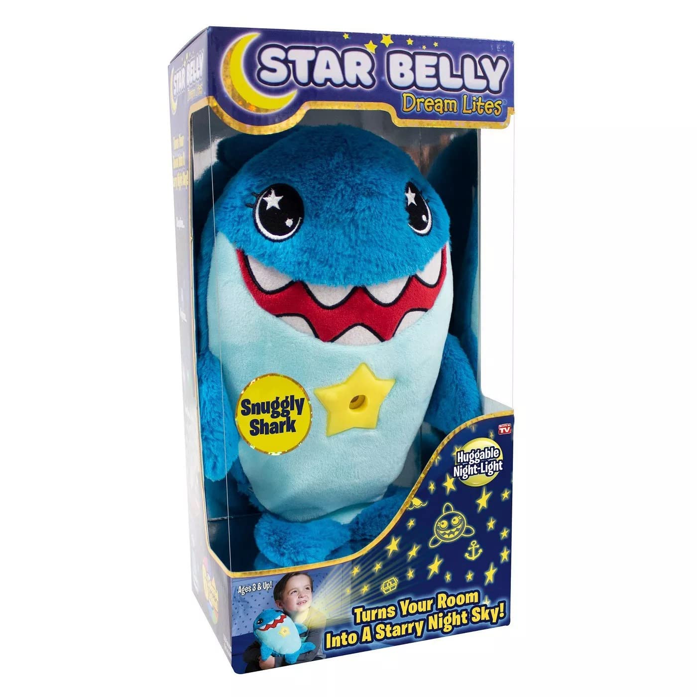 Ontel Star Belly Dream Lites, Stuffed Animal Night Light, Snuggly Blue Shark - Projects Glowing Stars & Shapes in 6 Gentle Colors, As Seen on TV