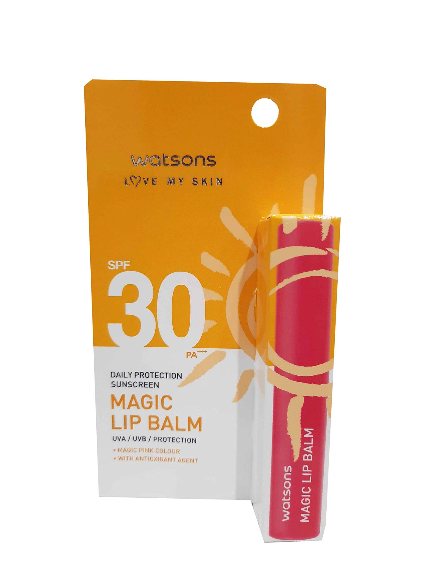 2 packs of Watsons Daily Protection Sunscreen Magic Lip Balm for effective covage. heat protection SPF30 PA+ (1.7g./ pack).