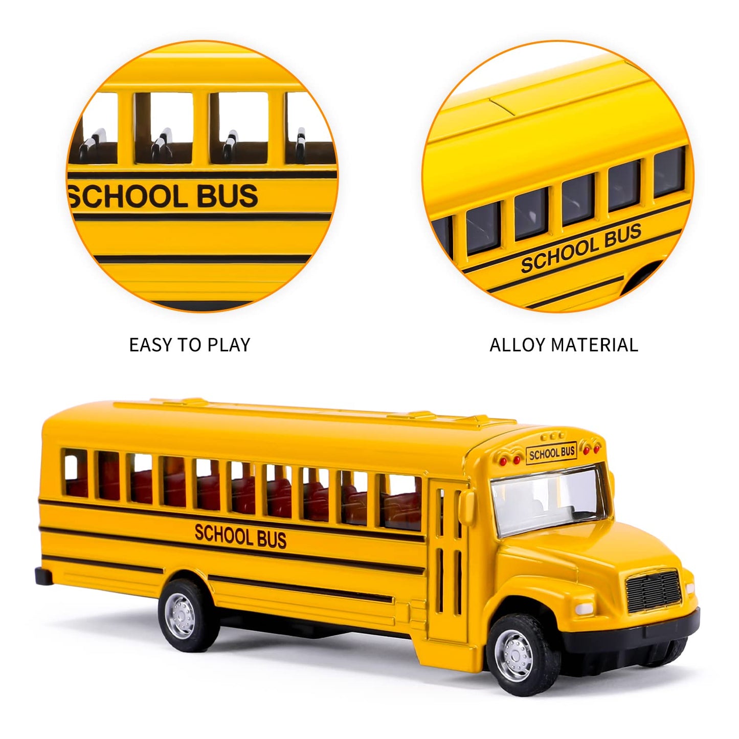 TYMXGHF 2 Pack 5.5'' Pull Back School Bus, Die-cast Metal Toy Vehicles with Bright Yellow for Kids Boys Girls
