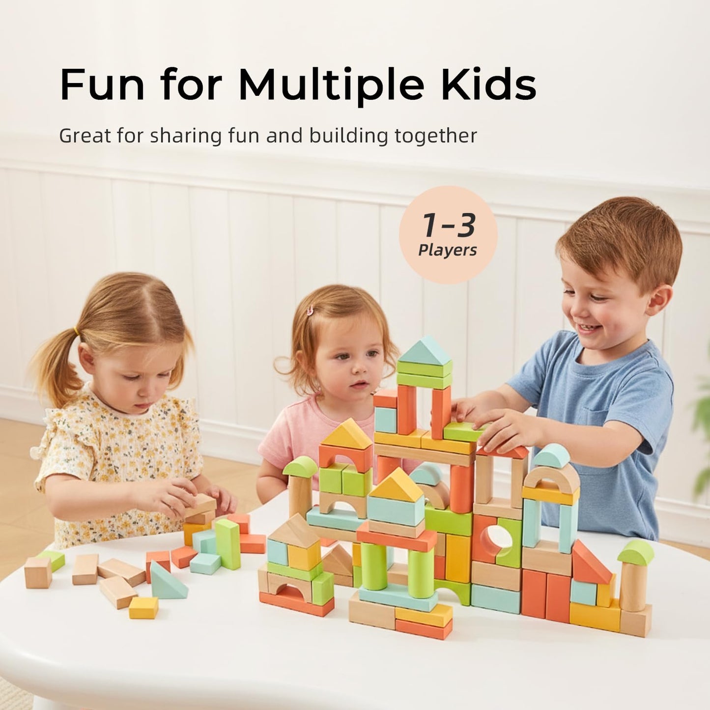 MEEYOO 100pcs Wooden Building Blocks for Toddlers 1-3, Montessori Toys with Storage Bucket, Baby Shower Gift for Boys & Girls