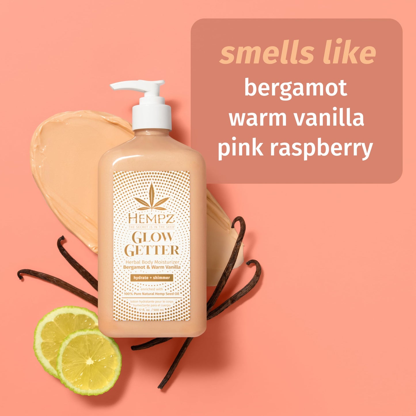 Hempz Glow Getter Body Lotion, Hydrating Moisturizer with Shimmer, 17 oz.