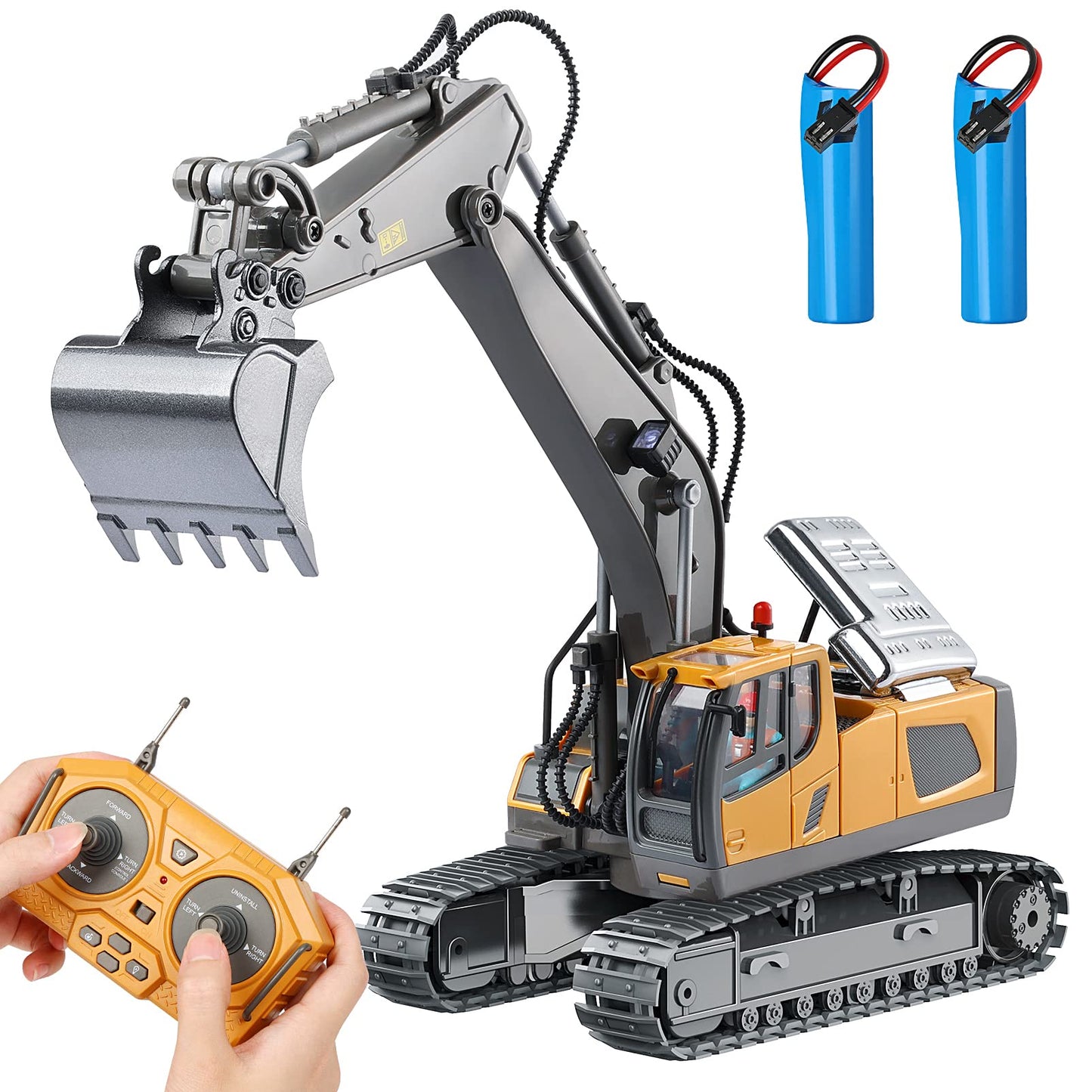 DDAI RC Excavator Toy for Kids – Rechargeable Remote Control Construction Digger with Metal Shovel, Gift for Boys Ages 3-12+