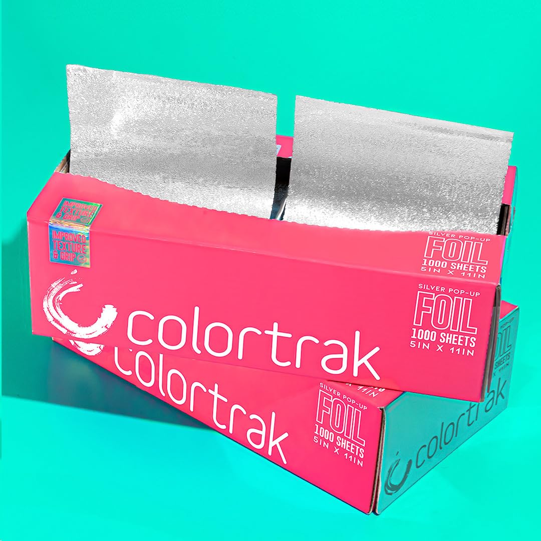 Colortrak Embossed Silver Aluminum Foil Sheets 5x11, 1000 Pre-Cut Pop-Up Dispenser, Non-Slip Textured Foil for Hair Coloring & Highlights