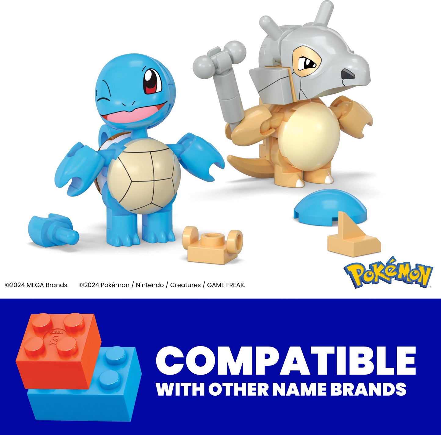 MEGA Pokémon Building Toys Set Squirtle & Cubone with 45 Pieces, 2 Poseable Characters and Poké Ball, 2 Inches Tall, for Kids