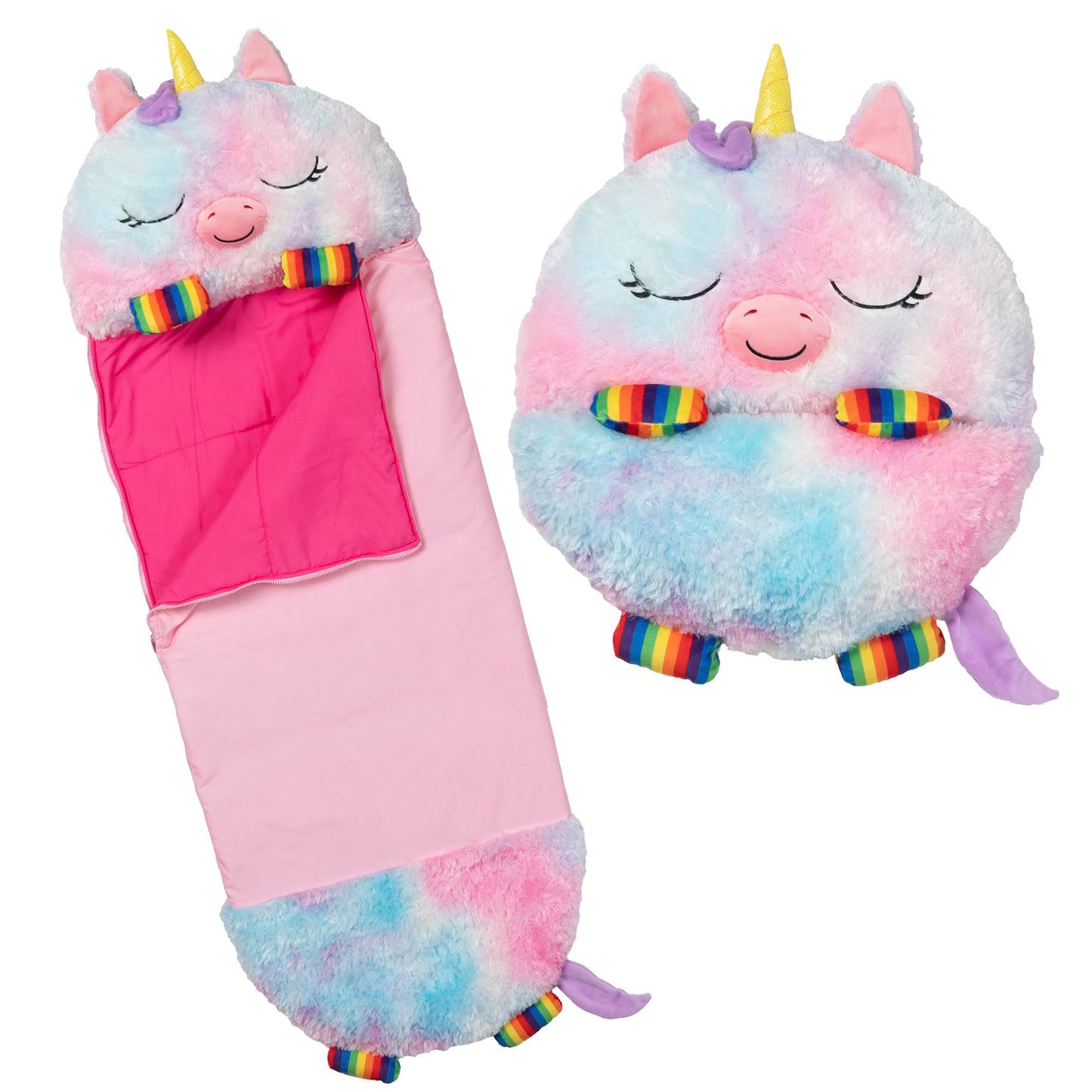 Happy Nappers: Pillow & Sleepy Sack: Medium - Rainbow Unicorn - 54 x 20, Plush Animal Character, 2-in-1 Pillow Sleeping Bag, Play, Kids Ages 3+
