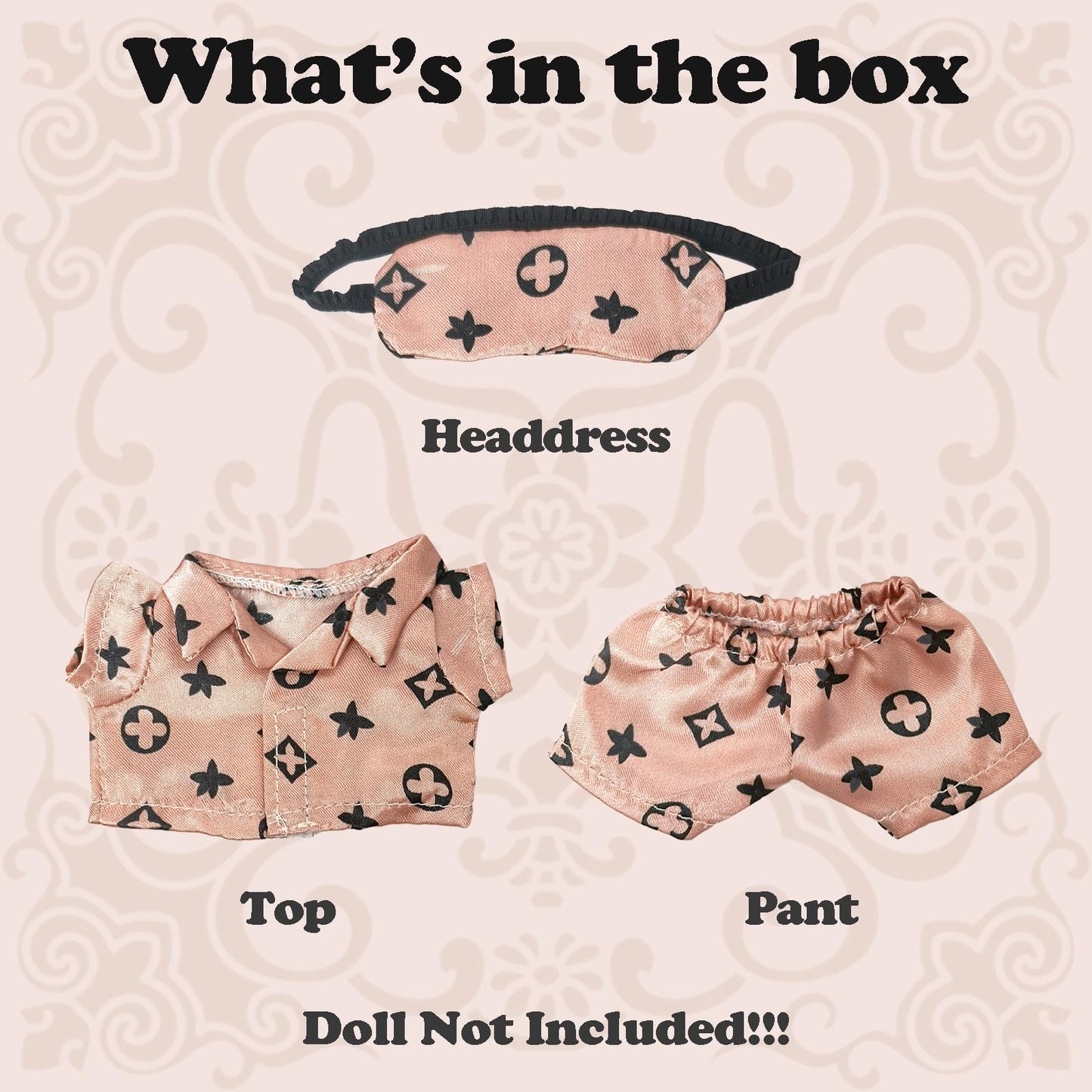 LABUBU Doll Clothes 3PCS Set, 17cm Cozy Night Pajamas, Stylish Designer Outfit & Accessories, No Doll Included (Rosy Sleepwear)