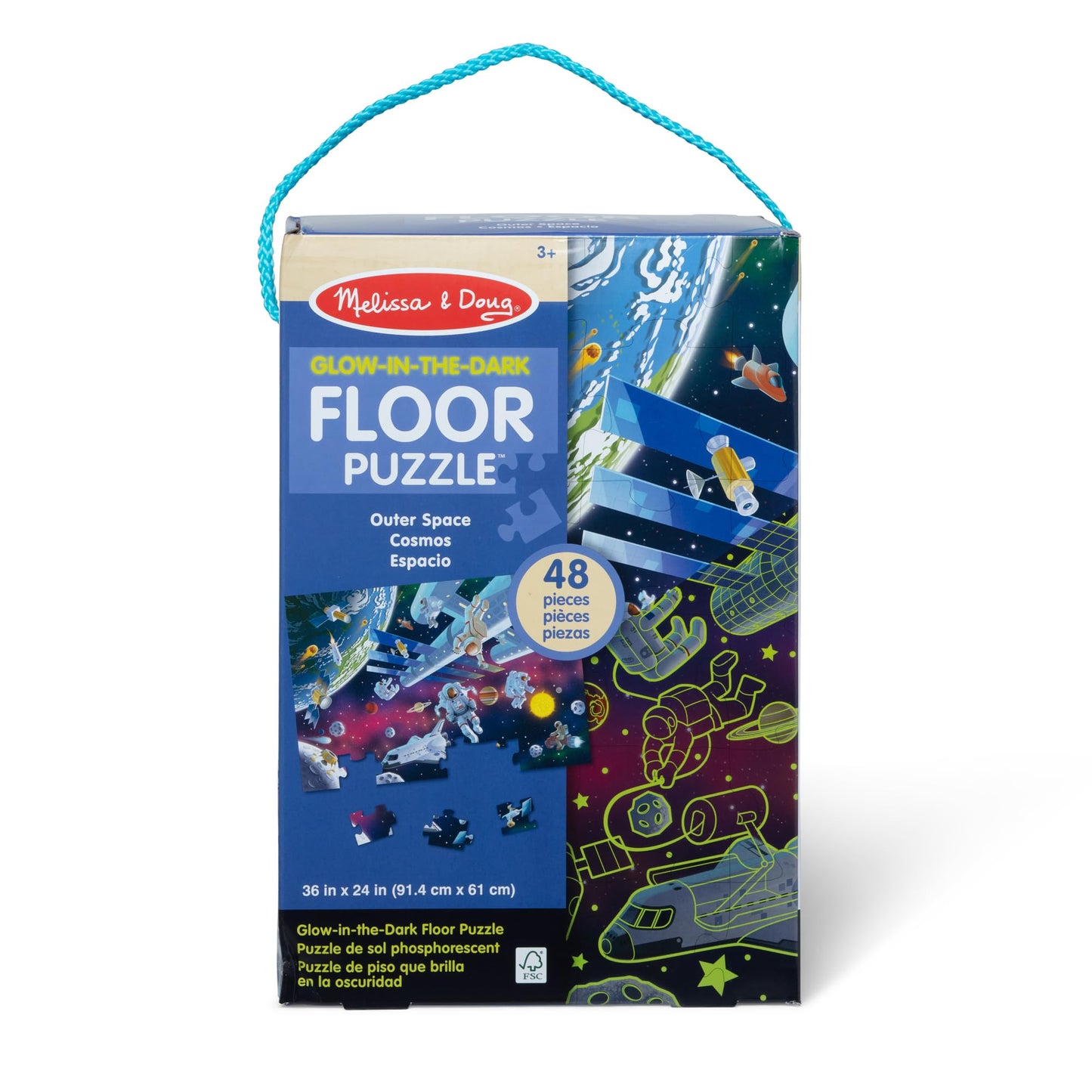 Melissa & Doug Outer Space Glow-in-The-Dark Cardboard Jigsaw Floor Puzzle – 48 Pieces, for Boys and Girls 3+ - FSC-Certified Materials