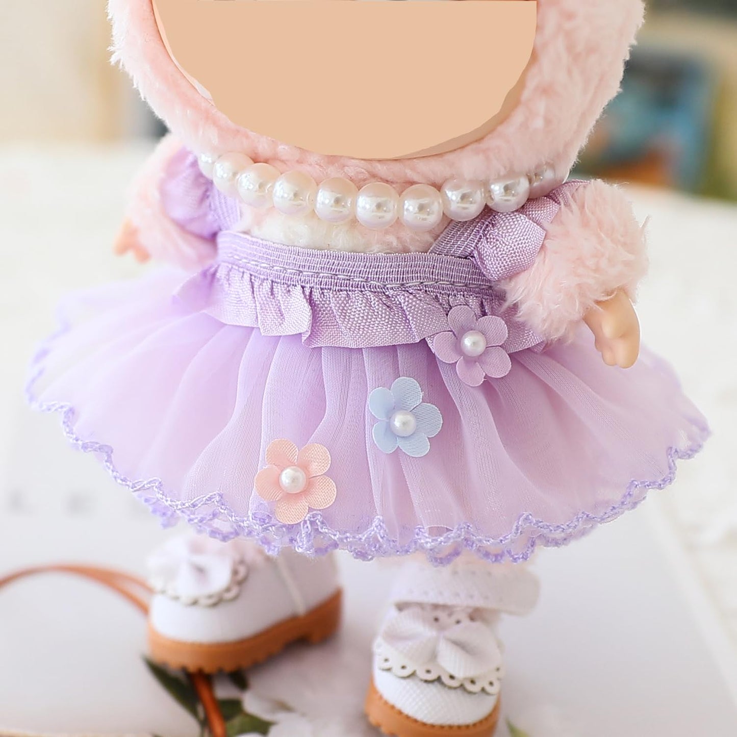 Labubu Doll Clothes Set – 5-Piece Purple Butterfly Tulle Skirt Outfit, Dress-Up Accessories for 15–17cm Dolls