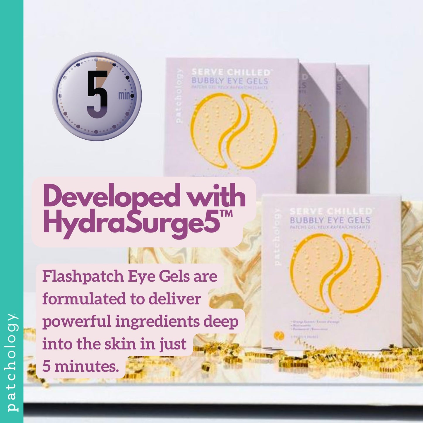 Patchology Serve Chilled Bubbly Eye Gels with Niacinamide & Vitamin C, Hydrating Under Eye Gel Pads, 5 Pairs