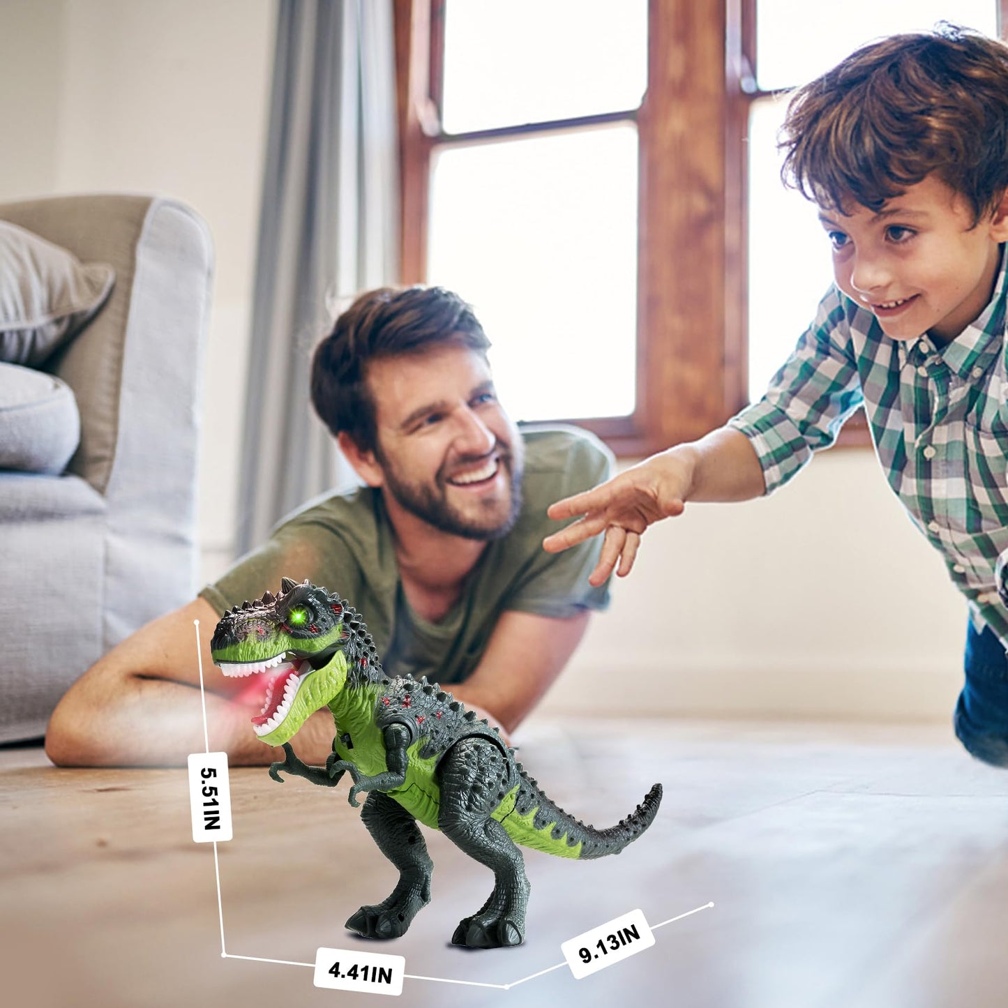 AHCo Trex Dinosaur Toy for Kids 3-7 – Small Electric Walking T-Rex with Light, Sound & Spray, Toddler Boys Gift