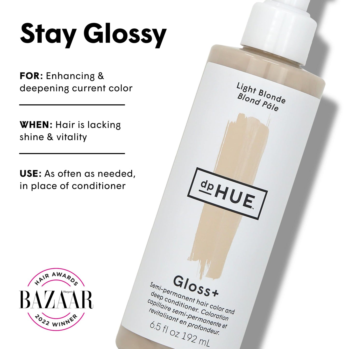 dpHUE Gloss+ Light Blonde, 6.5 oz – Semi-Permanent Hair Color & Deep Conditioner, Lasts Up to 8 Washes, Vegan, Paraben & Sulfate Free