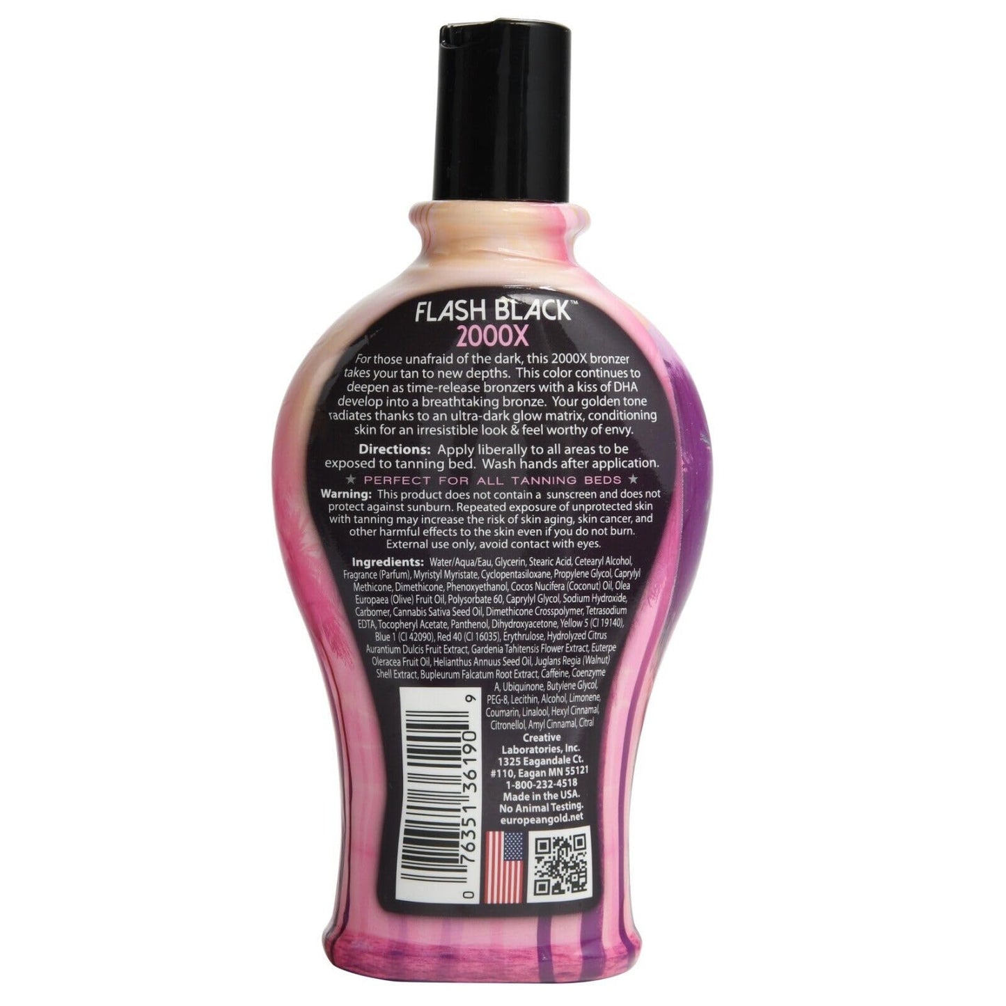 European Gold Flash Black 2000X Indoor Tanning Lotion – Ultra-Dark DHA Bronzers, Skin Conditioning Complex, Advanced Time-Release Color, 12 oz