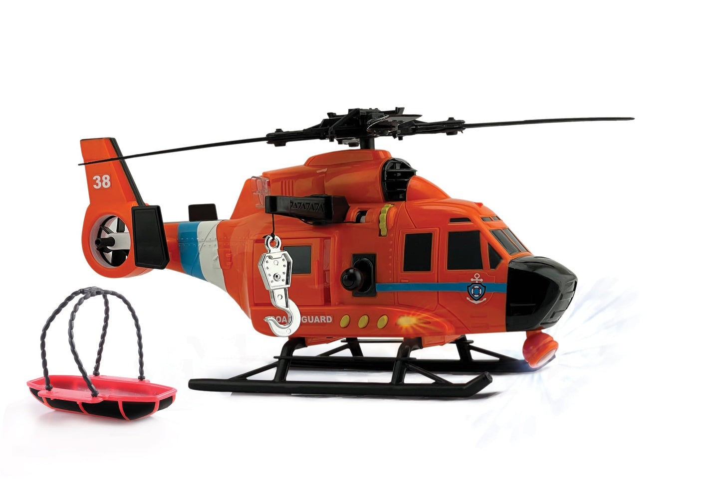 Mighty Fleet Motorized Rescue Helicopter Toy with Spinning Propellers, Working Searchlight & Winch, Lights & Sounds, Ages 3+