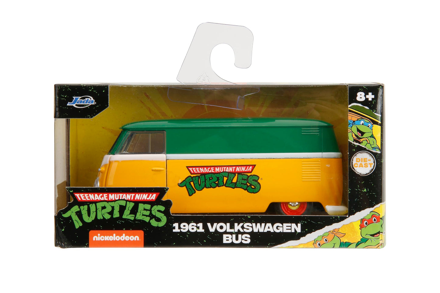 Jada Toys Hollywood Rides TMNT 1961 VW Bus Die-Cast Model Car, 1:32 Scale, Opening Doors, Detailed Interior, Green & Yellow, Ages 8+