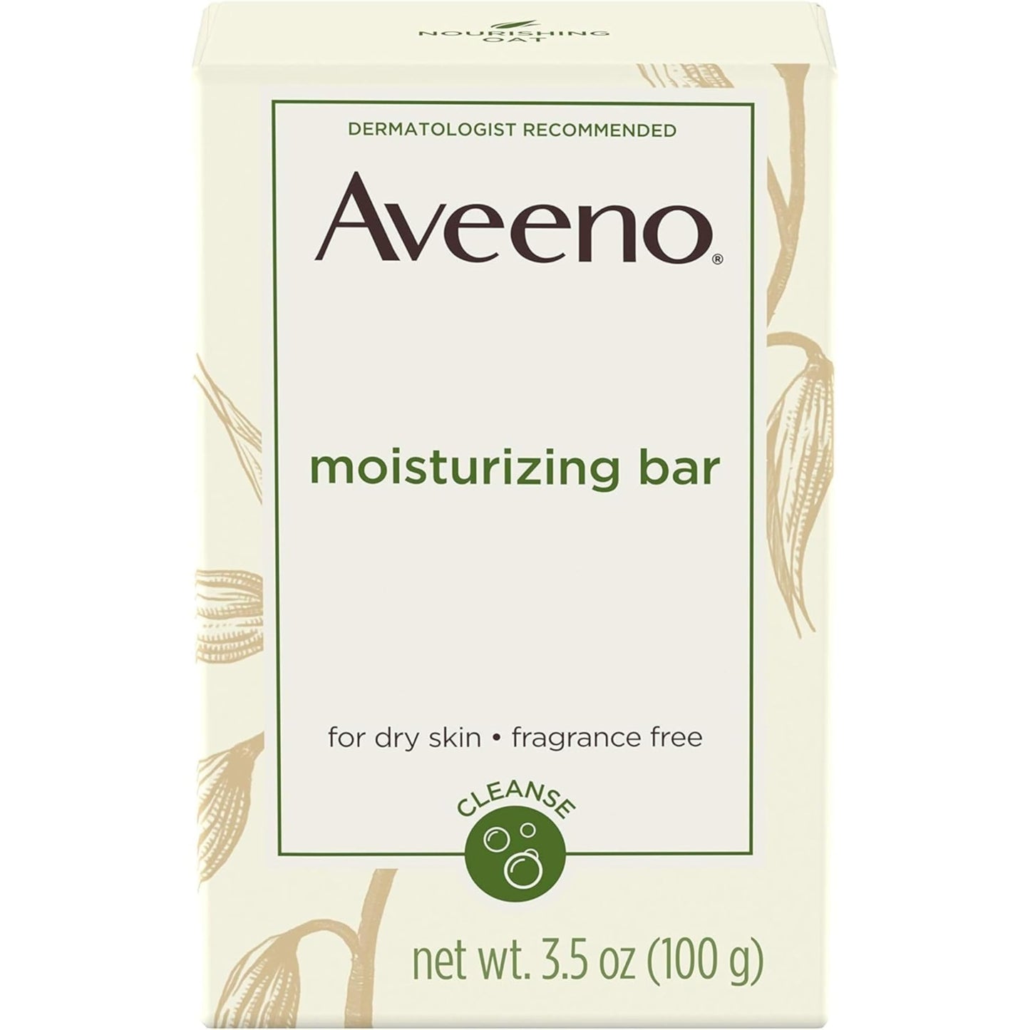 Aveeno Gentle Moisturizing Bar Facial Cleanser with Nourishing Oat for Dry Skin, Fragrance-free, Dye-Free, & Soap-Free, 3.5 oz (Pack of 6)