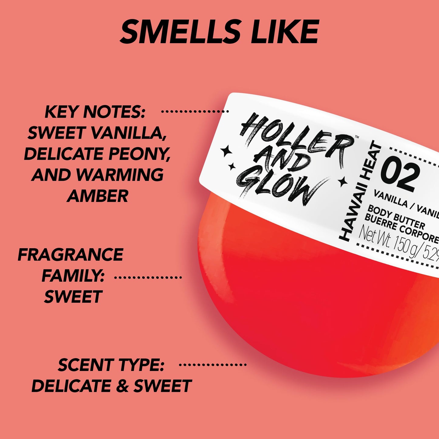 HOLLER AND GLOW Hawaii Heat Vanilla Body Butter – Moisturizing & Nourishing Lotion for Extremely Dry Skin, Shea Butter, Peony & Amber, 5.29oz