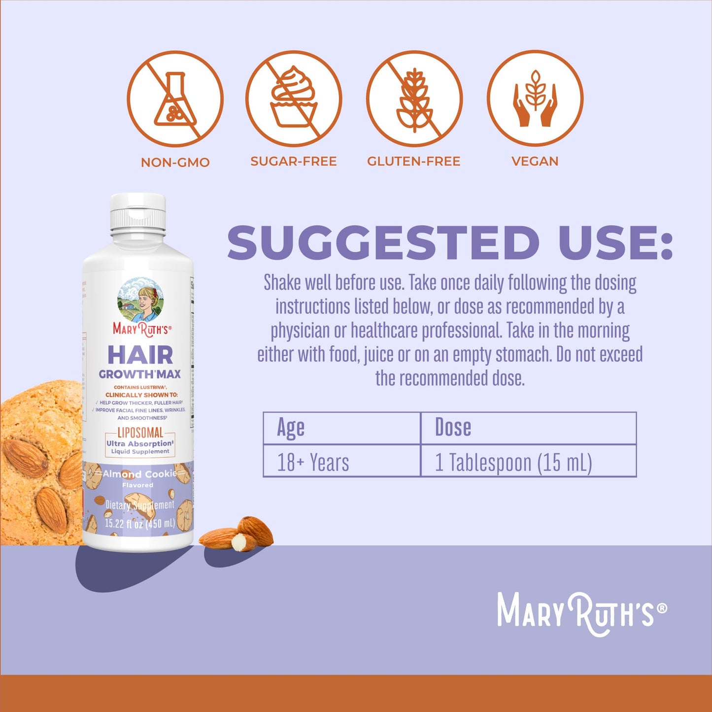 MaryRuth Organics Women’s Hair Growth MAX Liposomal | Lustriva®, Biotin 10000mcg & Pumpkin Seed Oil | Supports Thicker Hair, Skin & Fine Lines | 15.22 Fl Oz